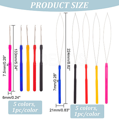 10Pcs 10 Style Plastic Crochet Hooks & Stainless Steel Hair Extension Loop Needle Threader TOOL-UN0001-31-1