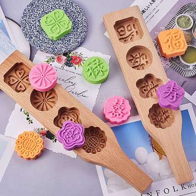 Star & & Flower & Flat Round & Square Wooden Press Mooncake Molds BAKE-SZ0001-06-1