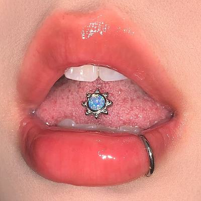 Sun 316L Surgical Stainless Steel with Synthetic Opal Tongue Rings FS-WGFD6E3-10-1