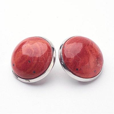 Natural Red Jasper Brass Clip-on Earrings EJEW-A051-A011-1