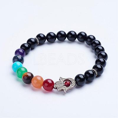 Natural Black Agate(Dyed & Heated) Beaded Stretch Bracelets BJEW-P072-F06-1