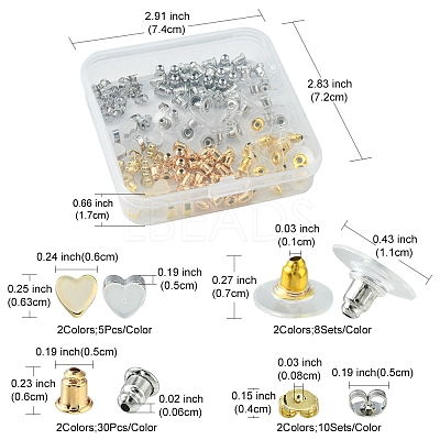 142Pcs 8 Style Brass & Silicone Earring Nuts KK-YW0001-43-1