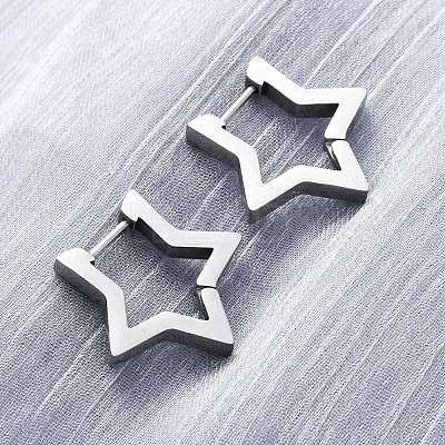 Tarnish Resistant 304 Stainless Steel Star Huggie Hoop Earrings STAS-H156-05P-1
