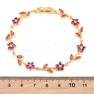 Brass Pave Cubic Zirconia Flower Link Chain Bracelets for Women KK-CBA68DA-14G-04-1