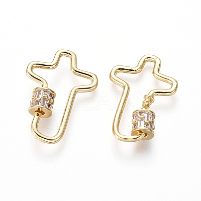 Brass Micro Pave Cubic Zirconia Screw Carabiner Lock Charms ZIRC-I031-07G-1