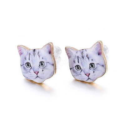 Real 14K Gold Plated Alloy Kitten Stud Earrings EJEW-G148-01G-04-1