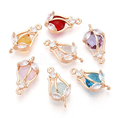Brass Micro Pave Clear Cubic Zirconia and Glass Flower Pendants KK-T076-03KCG-1