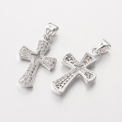 Cross Brass Micro Pave Cubic Zirconia Pendants ZIRC-I014-34P-FF-1