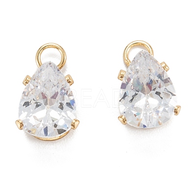 Brass Clear Cubic Zirconia Charms ZIRC-G170-09G-1