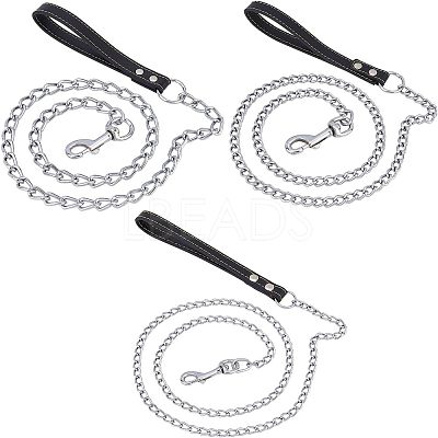3Pcs 3 Style Iron Curb Chains & PU Leather Handles Ropes AJEW-CA0001-69-1