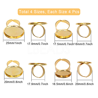 16Pcs 4 Size Adjustable Brass Finger Rings Components KK-CA0002-22G-1