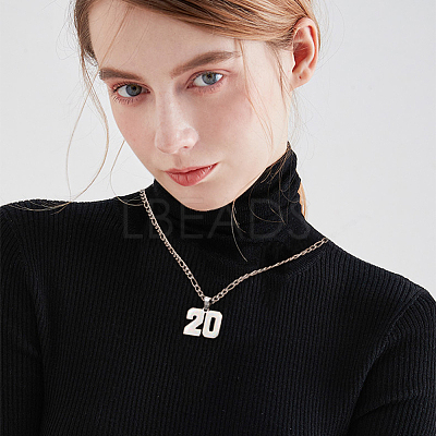 1Pc 304 Stainless Steel Figaro Chain Number Pendant Necklaces NJEW-BBC0001-28A-P-1