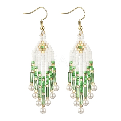 304 Stainless Steel Glass Seed Beads Arrow Dangle Earrings EJEW-MZ00554-03-1