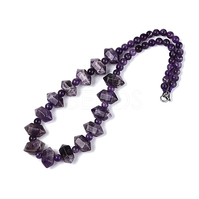 Natural Amethyst Round & Cone Beaded Necklaces NJEW-N064-03G-1