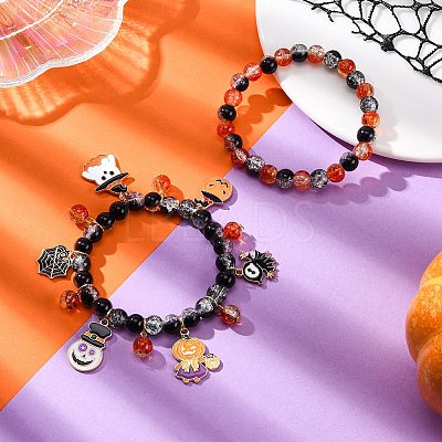 2Pcs Spray Painted Crackle Glass Round Beads Stretch Bracelets BJEW-JB12484-02-1