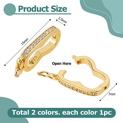 2Pcs 2 Colors 925 Sterling Silver Rhinestone Twister Clasps STER-HS0001-09-1