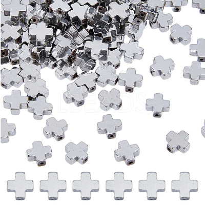 2 Strands Grade A Electroplate Non-magnetic Synthetic Hematite Cross Beads Strands G-DC0001-32-1
