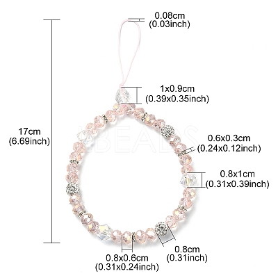Rondelle Glass & Polymer Clay Rhinestone Beads Phone Hand Strap Chains HJEW-YW0001-05E-1