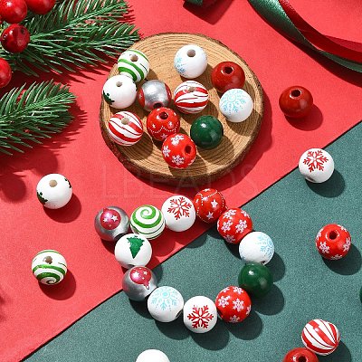 40Pcs 10 Styles Painted Natural Wood European Beads WOOD-YW0001-24-1