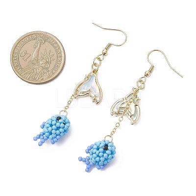 3 Pairs Seed Glass Beads Fish with Fishtail Dangle Earrings EJEW-MZ00599-1