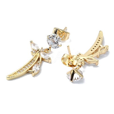 Flower Brass Micro Pave Cubic Zirconia Dangle Stud Earrings EJEW-D098-16G-1