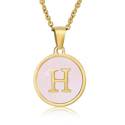 Natural Shell Initial Letter Pendant Necklace LE4192-6-1