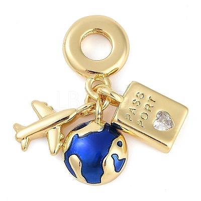 Rack Plating Brass Clear Cubic Zirconia European Dangle Charms KK-P287-18D-G-1