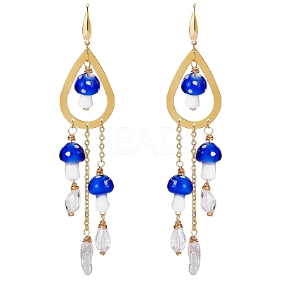 Natural Quartz Crystal Teardrop & Lampwork Mushroom Chandelier Earrings EJEW-SW00018-01-1