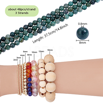 3Strands Natural Moss Agate Beads Strands G-PH0002-93-1