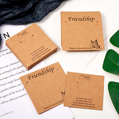 100Pcs 2 Styles Friendship Theme Kraft Paper Jewelry Display Cards CDIS-TA0001-24-1