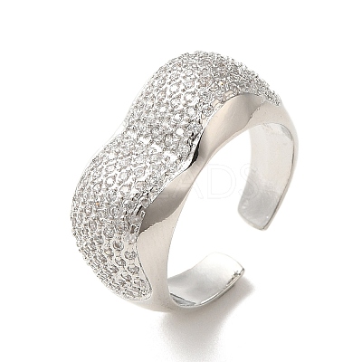 Brass Pave Cubic Zirconia Open Cuff Rings for Women RJEW-M169-05P-1
