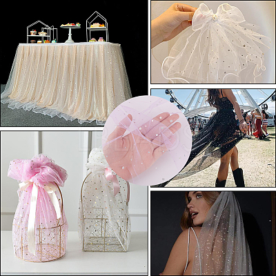 1M Sequins Polyester Organza Fabrics DIY-CY0003-41A-1