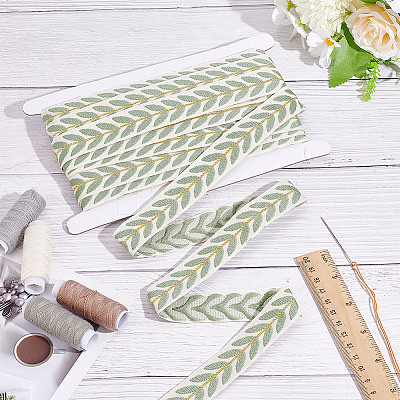 10.5~11 Yards Polyester Embroidery Leaf Ribbons OCOR-GO0001-10-1