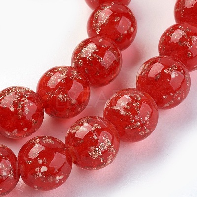 Handmade Gold Sand Lampwork Beads Strands LAMP-P051-L02-10mm-1