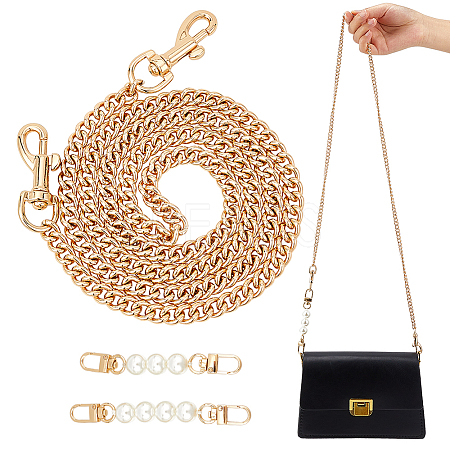 3Pcs 3 Style Plastic Imitation Pearl & Iron Curb Chain Bag Handles DIY-WR0002-71A-1