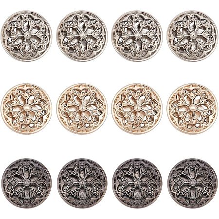 CHGCRAFT 12pcs 3 colors Hollow Alloy 1-Hole Buttons BUTT-CA0001-03-1