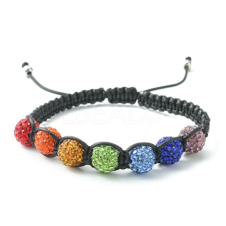 Handmade Polymer Clay Rhinestone Beads Braided Bead Bracelets BJEW-TA00320-1