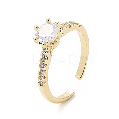 Clear Cubic Zirconia Diamond Open Cuff Ring RJEW-I094-15G-1