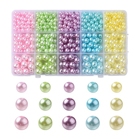605Pcs 15 Style Spray Painted ABS Plastic Imitation Pearl Beads OACR-YW0001-34-1
