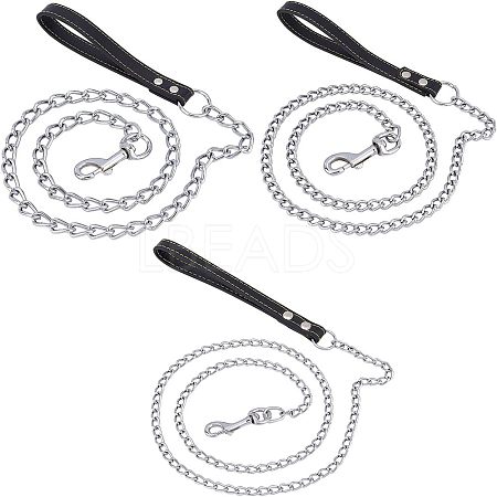 3Pcs 3 Style Iron Curb Chains & PU Leather Handles Ropes AJEW-CA0001-69-1