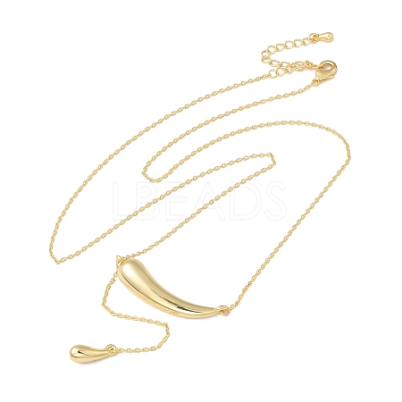 Brass Dolphin with Teardrop Pendant Necklace for Women NJEW-Q314-01G-1