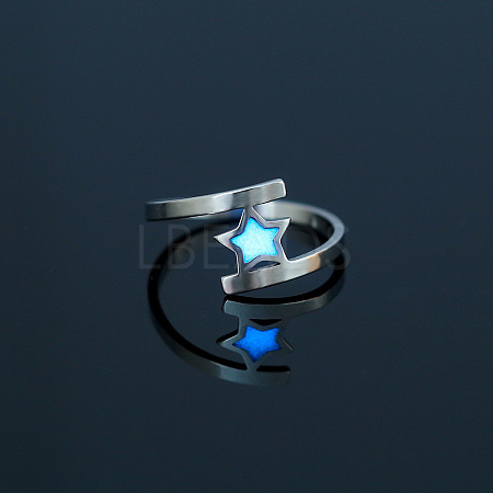 Luminous 304 Stainless Steel Star Finger Ring X-LUMI-PW0001-120G-1