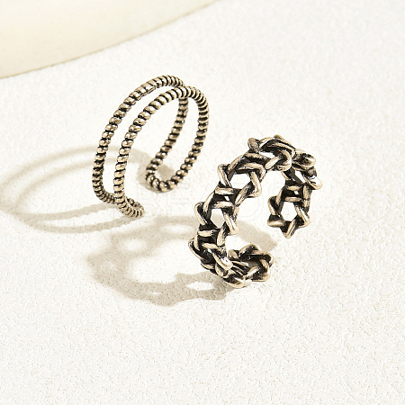 2Pcs Vintage Copper Twisted Wire Toe Adjustable Open Cuff Rings for Women QX3270-1