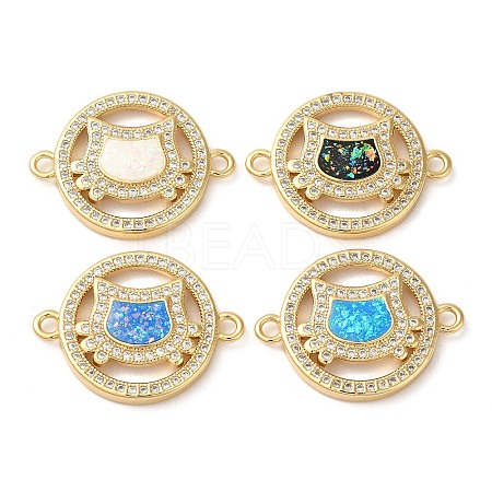 Rack Plating Brass Micro Pave Clear Cubic Zirconia Connector Charms KK-P268-18G-1