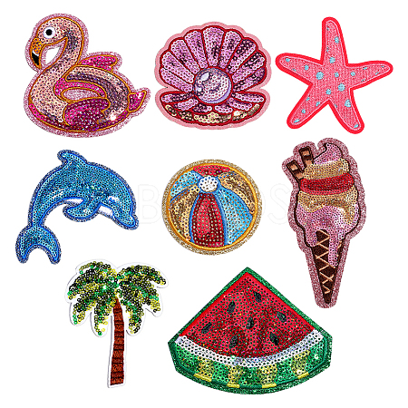 8Pcs 8 Styles Polyester Computerized Embroidery Patches PATC-PH0001-99-1