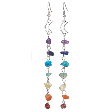 Chakra Theme Natural & Synthetic Gemstone Chip Dangle Earrings EJEW-JE05629-02-1