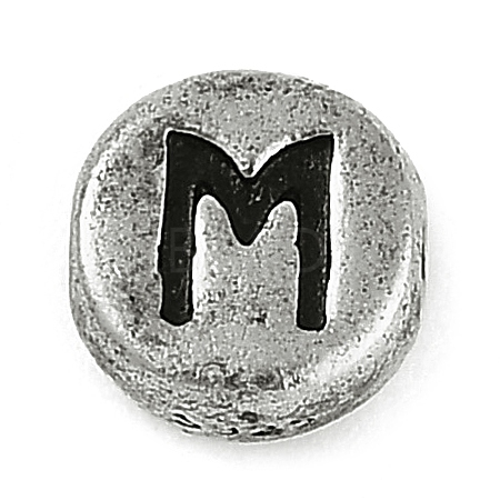 925 Sterling Silver Flat Round with Letter Beads LS-STER-G044-01AS-M-1