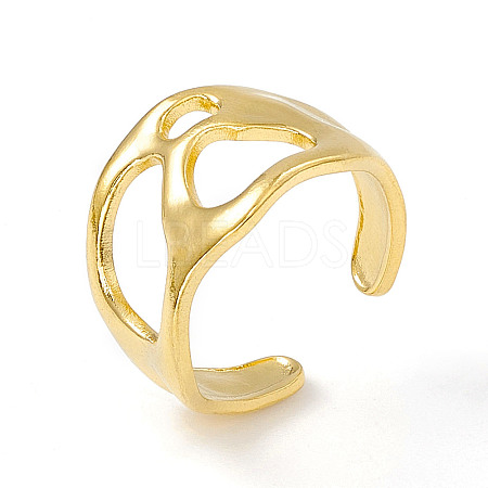 Ion Plating(IP) 304 Stainless Steel Wide Hollow Open Cuff Ring for Women RJEW-G275-03G-1