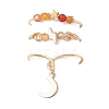 3Pcs Copper Wire Wrapped Natural Carnelian Faceted Round Bead Finger Rings for Women RJEW-JR00887-01-3