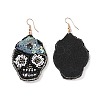 Halloween Skull Glass Seed Braided Big Dangle Earrings EJEW-B011-06A-2